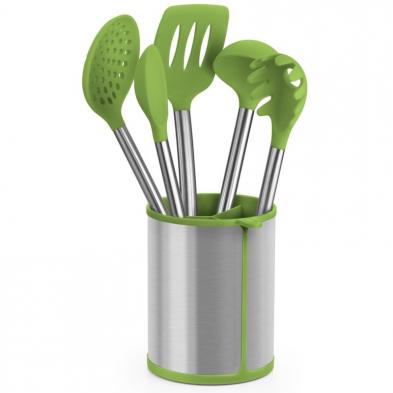 SET 5 UTENSILIOS PRIOR BRA A197011 - BOTE PORTA UTENSILIOS - ESPÁTULA - CUCHARA PASTA - CAZO - ESPUMADERA - CUCHARÓN
