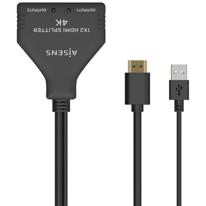 Duplicador HDMI 4K Aisens A123-0654/ 2 HDMI Hembra - HDMI Macho - USB Macho