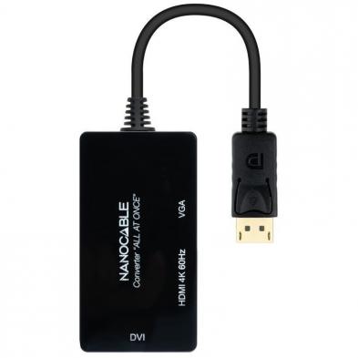 Adaptador DisplayPort Nanocable 10.16.3301-ALL/ HDMI Hembra - DVI-D Hembra - VGA Hembra/ 20cm/ Negro
