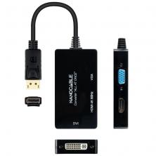 Adaptador DisplayPort Nanocable 10.16.3301-ALL/ HDMI Hembra - DVI-D Hembra - VGA Hembra/ 20cm/ Negro