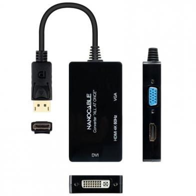 Adaptador DisplayPort Nanocable 10.16.3301-ALL/ HDMI Hembra - DVI-D Hembra - VGA Hembra/ 20cm/ Negro