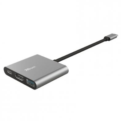 Adaptador Trust Dalyx 3 IN 1/ USB Tipo-C Macho - HDMI Hembra/ USB 3.1 / USB Tipo-C