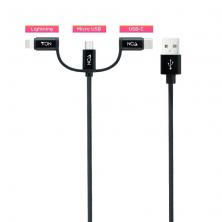 Cable USB 2.0 Nanocable 10.01.3200/ Lightning Macho - Micro USB Macho/ USB Tipo-C Macho/ 1m/ Blanco