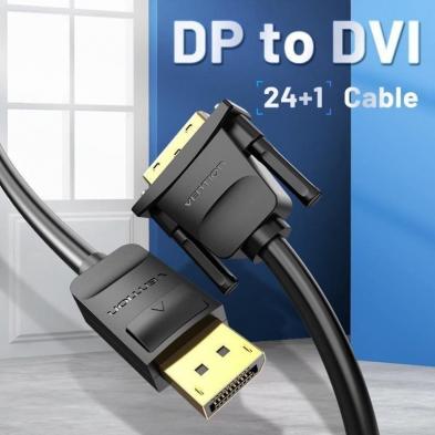 Cable Conversor Vention HAFBH/ Displayport Macho - DVI Macho/ 2m/ Negro