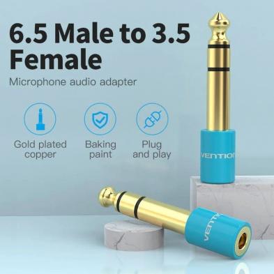 Adaptador Jack Vention VAB-S01-L/ Jack 6.5 Macho - Jack 3.5 Hembra/ Azul