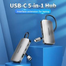 Hub USB Tipo-C Vention TNDHB/ 3xUSB/ 1xUSB Tipo-C/ 1xUSB Tipo-C PD
