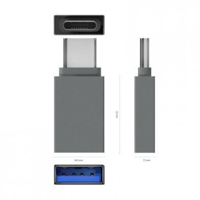 Adaptador USB Aisens A108-0718/ USB Hembra - USB Tipo-C Macho/ Gris