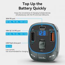 Cargador de Coche Vention FFLB0/ 1xUSB-Tipo C/ 2xUSB/ 30W