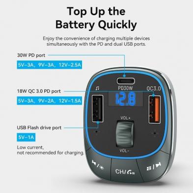 Cargador de Coche Vention FFLB0/ 1xUSB-Tipo C/ 2xUSB/ 30W