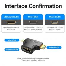 Adaptador HDMI 2 en 1 Vention AGFB0/ HDMI Hembra a Micro HDMI Macho - Mini HDMI Macho