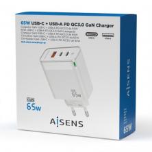 Cargador Gan de Pared Aisens ASCH-65W3P007-W/ 2xUSB Tipo-C/ 1x USB/ 65W