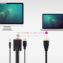Cable Conversor Nanocable 10.15.4350/ HDMI Macho - VGA Hembra - Jack 3.5 Macho - USB Macho/ 1.8m/ Negro