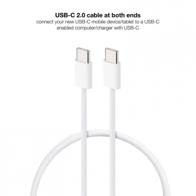 Cable USB 2.0 Tipo-C Nanocable 10.01.6001-CO/ USB Tipo-C Macho - USB Tipo-C Macho/ Hasta 60W/ 480Mbps/ 1m/ Blanco