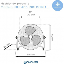Ventilador de Suelo Industrial Grunkel MET-H18INDUSTRIAL/ 90W/ 3 Aspas 45cm/ 3 Velocidades