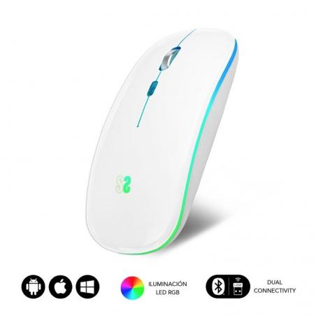 Ratón Inalámbrico por Bluetooth Subblim LED Dual Flat/ Batería recargable/ Hasta 1600 DPI/ Blanco - Imagen 1