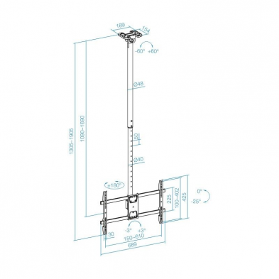 Soporte de Techo Giratorio/ Inclinable/ Nivelable TooQ LPCE1186TSLI-XL-B para TV de 43-86'/ hasta 60kg