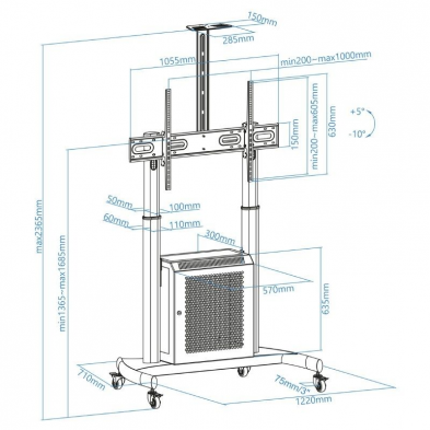 Soporte de Suelo Inclinable con Ruedas TooQ Narnia FS20500M-B para TV de 60-100'/ hasta 100kg