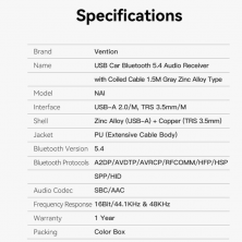 Transmisor y Receptor FM/ MP3/ Bluetooth Vention NAIHG