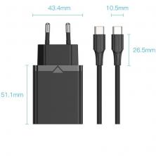 Cargador de Pared Vention FAHWF-EU/ 1xUSB Tipo-C + 2x Cable USB Tipo-C/ 25W