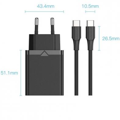 Cargador de Pared Vention FAHWF-EU/ 1xUSB Tipo-C + 2x Cable USB Tipo-C/ 25W