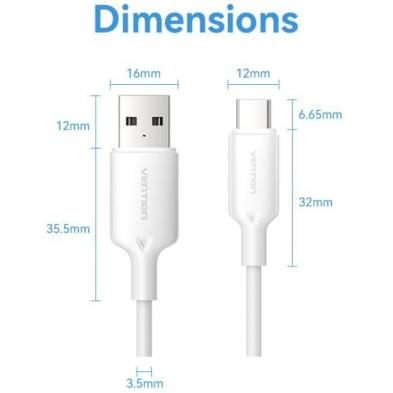 Cable USB 2.0 Tipo-C Vention CTQWF/ USB Tipo-C Macho - USB Macho/ Hasta 60W/ 480Mbps/ 1m/ Blanco