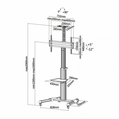Soporte de Pie Inclinable con Ruedas Aisens FT70TRE-037 para TV 37-70'/ hasta 50kg - Imagen 5