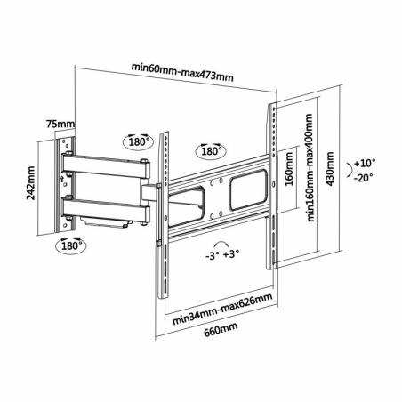 Soporte de Pared Giratorio/ Inclinable/ Nivelable Aisens WT70TSLE-025 para TV de 37-70'/ hasta 50kg - Imagen 5