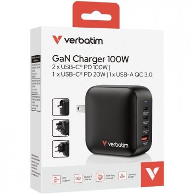 Cargador de Pared Universal Verbatim Mini GaN Wall Charger/ 3xUSB Tipo-C/ 1xUSB/ 100W