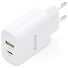 Cargador GaN de Pared Aisens A110-0923/ 1xUSB Tipo-C/ 1xUSB/ 30W/ Blanco
