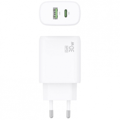 Cargador GaN de Pared Aisens A110-0923/ 1xUSB Tipo-C/ 1xUSB/ 30W/ Blanco