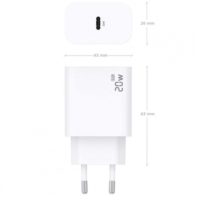 Cargador de Pared GaN Aisens A110-0938/ 1xUSB Tipo-C/ 20W/ Blanco