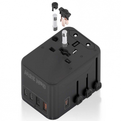 Cargador de Pared Universal GaN Aisens ASPS-2A3C09-BK/ Toma de Corriente Universal/ 3xUSB Tipo-C/ 2xUSB/ 35W