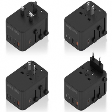Cargador de Pared Universal GaN Aisens ASPS-2A3C09-BK/ Toma de Corriente Universal/ 3xUSB Tipo-C/ 2xUSB/ 35W