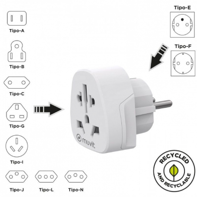 Enchufe Universal Muvit For Change MCADP0007/ 1 Toma de Corriente/ Blanco