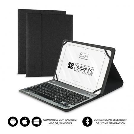 Funda con Teclado Subblim Keytab Pro Bluetooth para Tablets de 10.1'/ Negra - Imagen 1