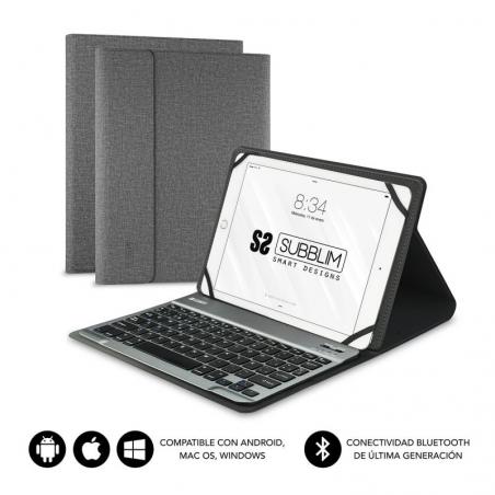 Funda con Teclado Subblim Keytab Pro Bluetooth para Tablets de 10.1'/ Gris - Imagen 1