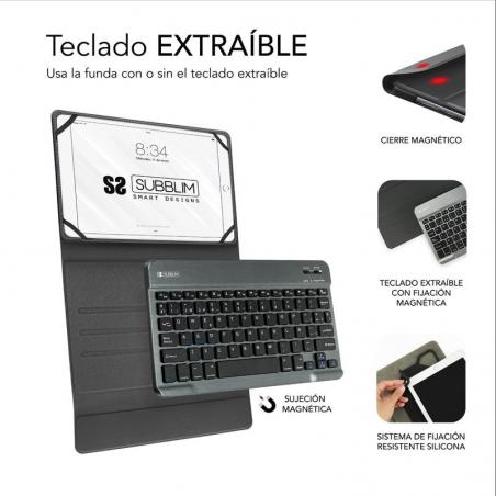 Funda con Teclado Subblim Keytab Pro Bluetooth para Tablets de 10.1'/ Gris - Imagen 3
