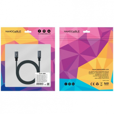 Cable Alargador USB Tipo-C 3.2 Nanocable 10.01.4501-L150-COMB/ USB Tipo-C Macho - USB Tipo-C Hembra/ 1.5m/ Negro