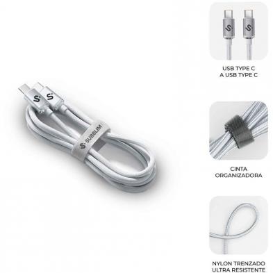 Cable USB 2.0 Tipo-C Subblim Optimus/ USB Tipo-C Macho - USB Tipo-C Macho/ Hasta 60W/ 480Mbps/ 1m/ Blanco
