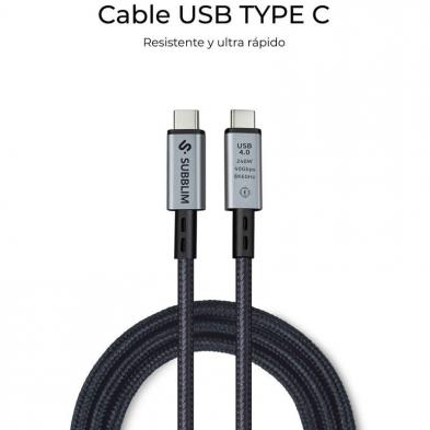 Cable USB 4.0 Tipo-C Subblim Cable High/ USB Tipo-C Macho - USB Tipo-C Macho/ Hasta 240W/ 1.5m/ Negro