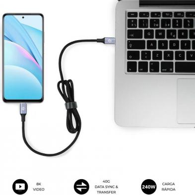 Cable USB 4.0 Tipo-C Subblim Cable High/ USB Tipo-C Macho - USB Tipo-C Macho/ Hasta 240W/ 1.5m/ Negro