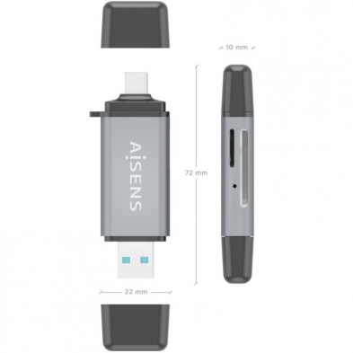 Lector de Tarjetas Externo Aisens ASCR-2AC11-GR/ USB 3.1