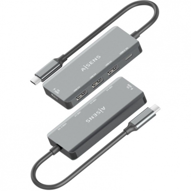 Hub USB Tipo-C Aisens A109-0945/ 3xUSB/ 1xUSB Tipo-C/ 1xUSB Tipo-C PD/ Gris