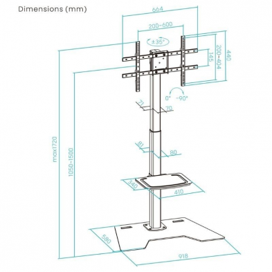 Soporte de Suelo Rotatorio/Ajustable TooQ FS2284M-B para TV de 37-70'/ hasta 70kg