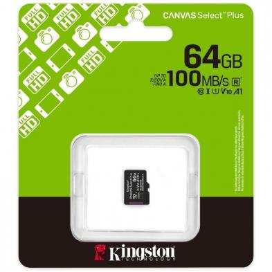 Tarjeta de Memoria Kingston CANVAS Select Plus 64GB microSD XC/ Clase 10/ 100MBs
