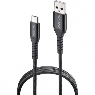 Cable USB 2.0 NGS KNOT-AC/ USB Macho - USB Tipo-C Macho/ Hasta 12W/ 480Mbps/ 1m/ Negro