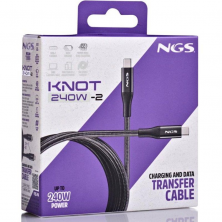 Cable USB 4.0 Tipo-C NGS KNOT/ USB Tipo-C Macho - USB Tipo-C Macho/ Hasta 240W/ 40Gbps/ 2m/ Negro