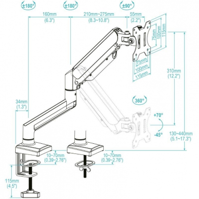 Soporte de Mesa para Monitor TooQ DB1334TNR-W/ Giratorio/ Inclinable/ hasta 10kg