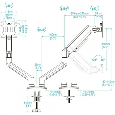 Soporte de Mesa para 2 Monitores TooQ DB1434TNR-W/ Giratorio/ Inclinable/ hasta 10kg
