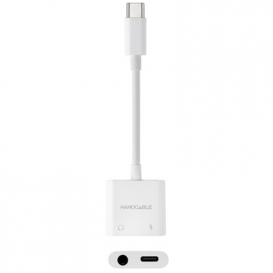 Adaptador Audio Nanocable 10.24.1206/ USB Tipo-C Macho - Jack 3.5 Hembra/ USB Tipo-C Hembra/ Blanco